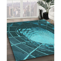 Patterned Dark Turquoise Green Rug, pat80lblu