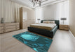 Patterned Dark Turquoise Green Rug in a Bedroom, pat80lblu