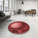 Round Patterned Cranberry Red Rug in a Office, pat80rd