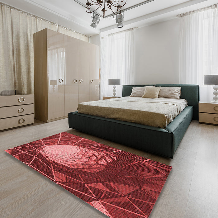 Patterned Cranberry Red Rug in a Bedroom, pat80rd