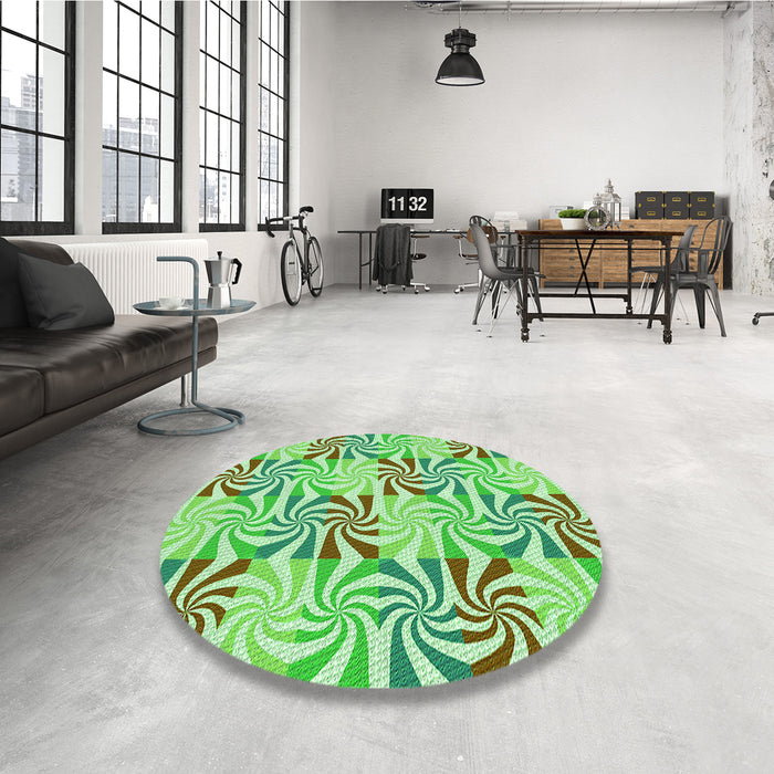 Round Patterned Jade Green Rug in a Office, pat800grn