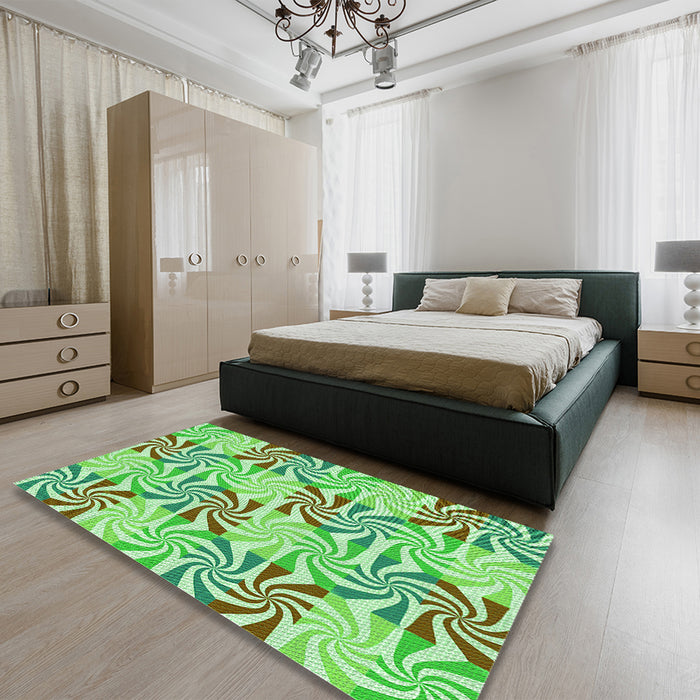 Patterned Jade Green Rug in a Bedroom, pat800grn