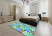 Patterned Aquamarine Green Rug in a Bedroom, pat800lblu