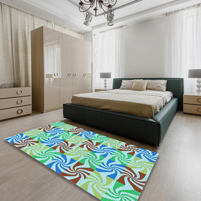 Patterned Aquamarine Green Rug in a Bedroom, pat800lblu