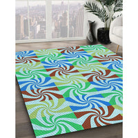 Patterned Aquamarine Green Rug, pat800lblu