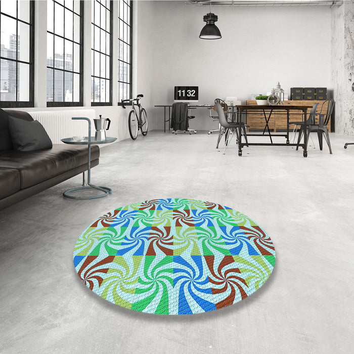 Round Patterned Aquamarine Green Rug in a Office, pat800lblu