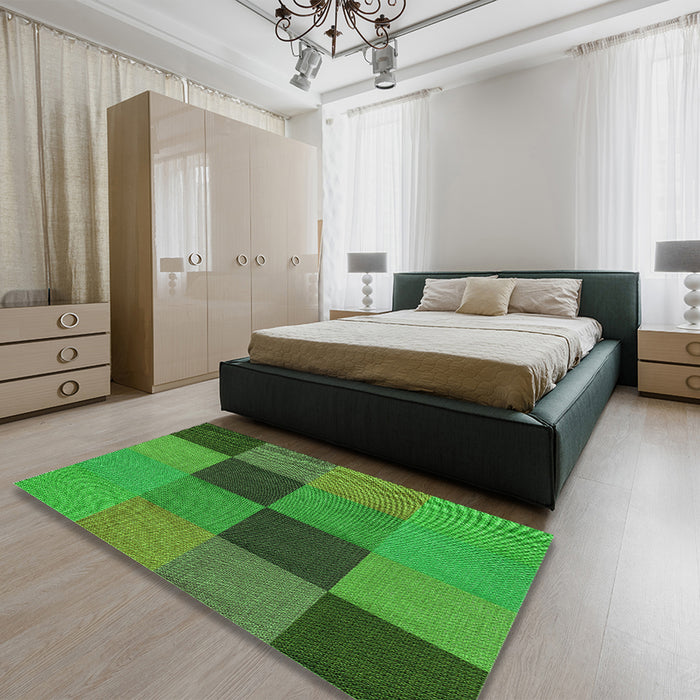 Patterned Neon Green Rug in a Bedroom, pat802grn
