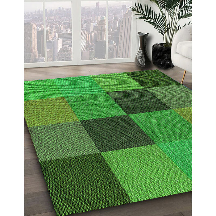 Patterned Neon Green Rug in Family Room, pat802grn