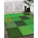 Patterned Neon Green Rug in Family Room, pat802grn