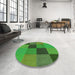 Round Patterned Neon Green Rug in a Office, pat802grn