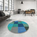 Round Patterned Dark Turquoise Green Rug in a Office, pat802lblu