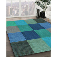 Patterned Dark Turquoise Green Rug, pat802lblu