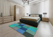 Patterned Dark Turquoise Green Rug in a Bedroom, pat802lblu