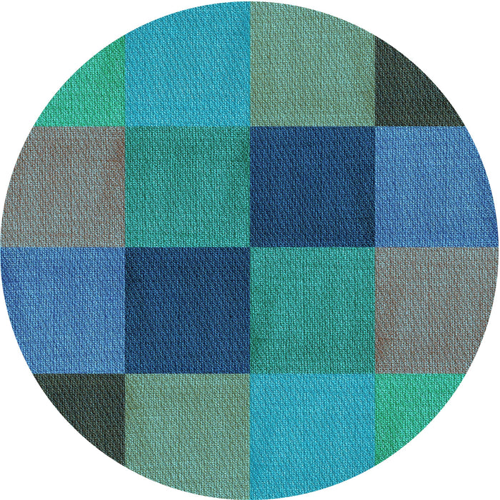 Square Patterned Dark Turquoise Green Rug, pat802lblu