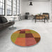 Round Patterned Cinnamon Brown Rug in a Office, pat802org