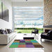 Square Patterned Green Novelty Rug in a Living Room, pat802