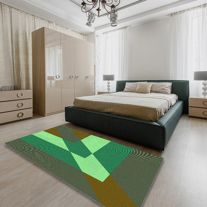 Patterned Army Green Rug in a Bedroom, pat803grn