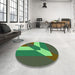 Round Patterned Army Green Rug in a Office, pat803grn