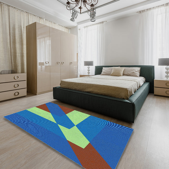 Patterned Sapphire Blue Rug in a Bedroom, pat803lblu