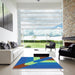 Square Patterned Sapphire Blue Rug in a Living Room, pat803lblu