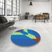 Round Patterned Sapphire Blue Rug in a Office, pat803lblu