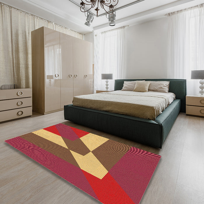 Round Machine Washable Transitional Red Rug in a Office, wshpat803org