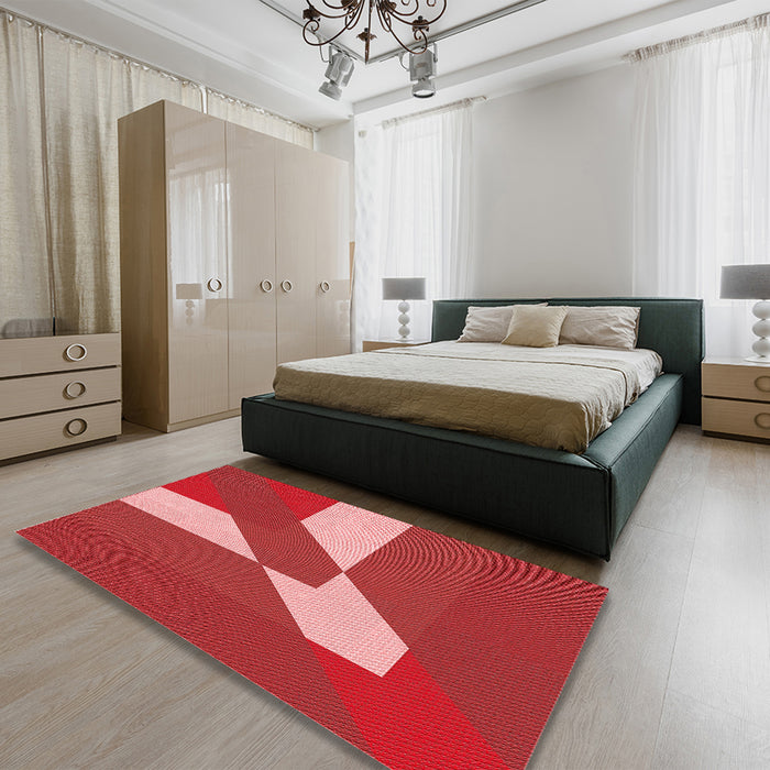 Round Machine Washable Transitional Red Rug in a Office, wshpat803rd