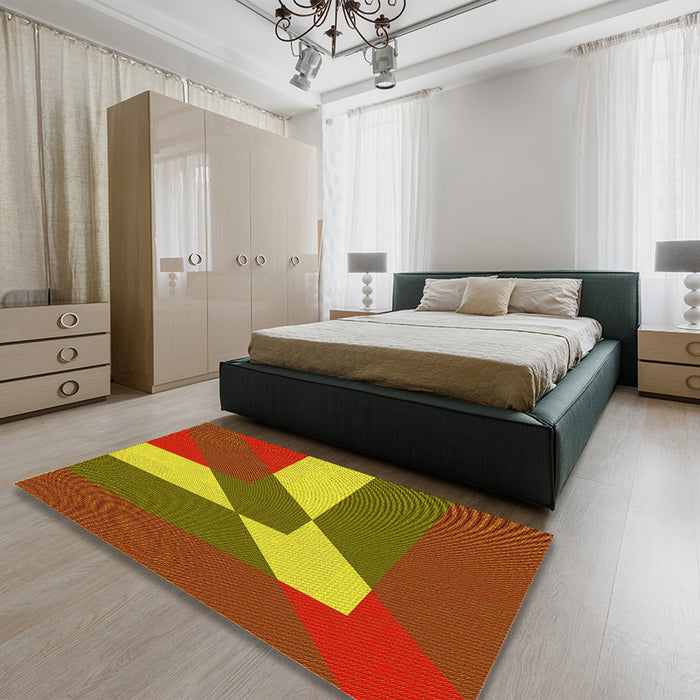 Patterned Red Rug in a Bedroom, pat803yw