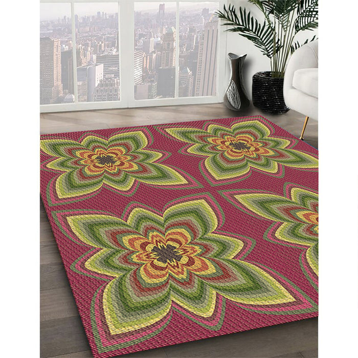 Machine Washable Transitional Dark Golden Brown Rug in a Family Room, wshpat804brn