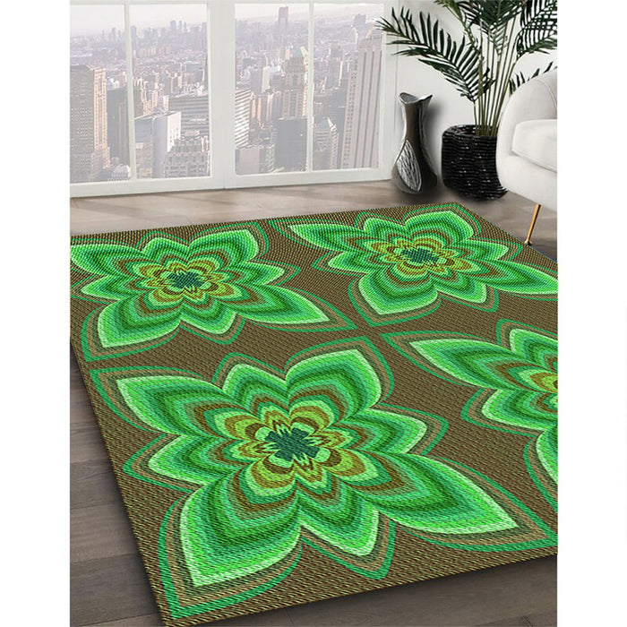 Machine Washable Transitional Neon Green Rug in a Family Room, wshpat804grn