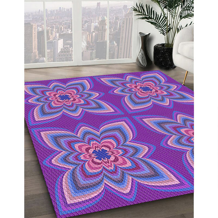 Patterned Purple Rug in Family Room, pat804pur