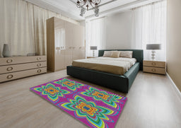 Patterned Emerald Green Novelty Rug in a Bedroom, pat804