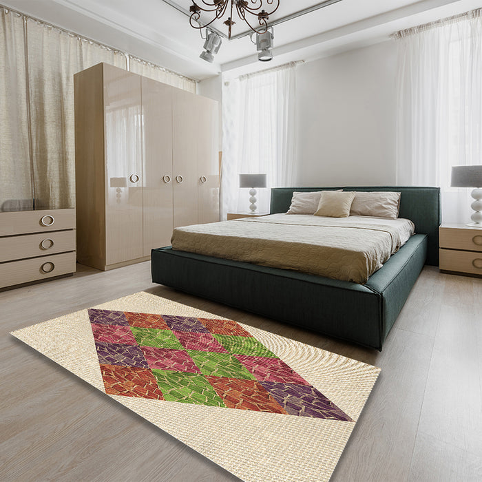 Patterned Khaki Gold Rug in a Bedroom, pat805brn