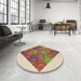 Round Patterned Khaki Gold Rug in a Office, pat805brn