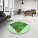 Round Patterned Green Rug in a Office, pat805grn