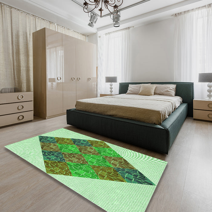 Patterned Green Rug in a Bedroom, pat805grn