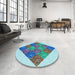 Round Patterned Steel Blue Rug in a Office, pat805lblu