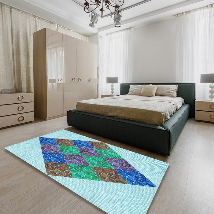 Patterned Steel Blue Rug in a Bedroom, pat805lblu