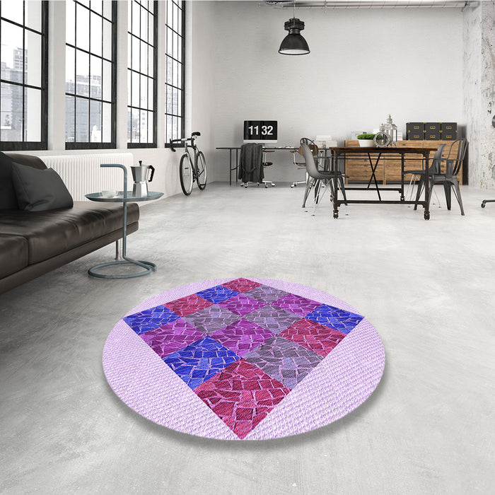 Round Patterned Blossom Pink Rug in a Office, pat805pur