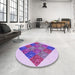 Round Patterned Blossom Pink Rug in a Office, pat805pur