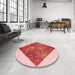 Round Patterned Deep Rose Pink Rug in a Office, pat805rd