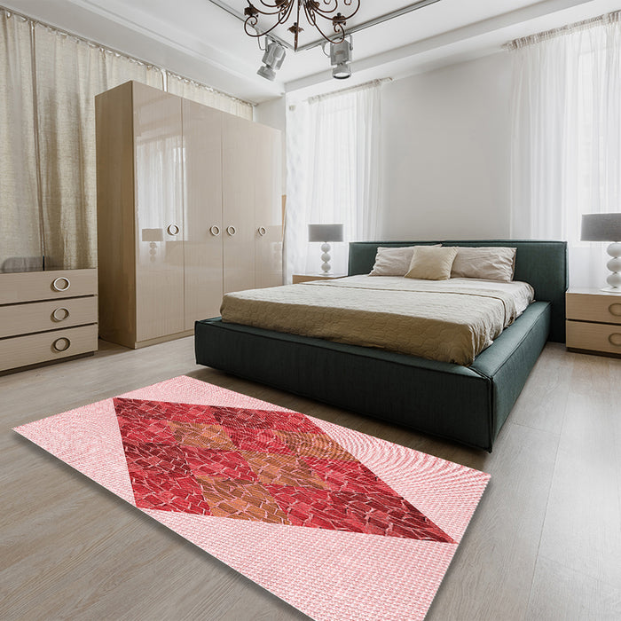 Patterned Deep Rose Pink Rug in a Bedroom, pat805rd