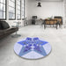 Round Patterned Blue Rug in a Office, pat806blu