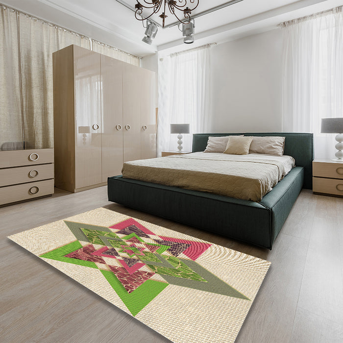 Patterned Khaki Gold Rug in a Bedroom, pat806brn