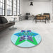 Round Patterned Blue Rug in a Office, pat806lblu