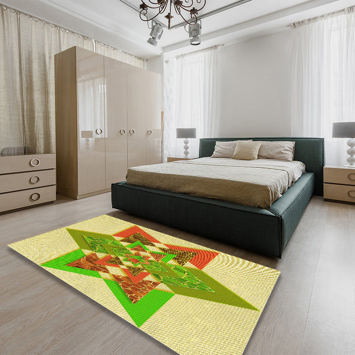 Patterned Green Rug in a Bedroom, pat806yw