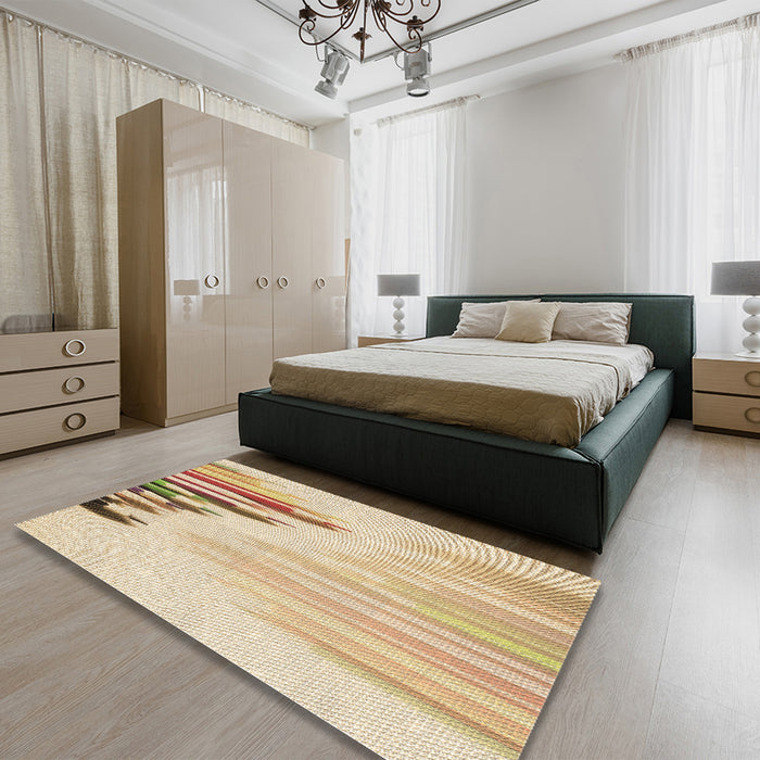 Patterned Khaki Gold Rug in a Bedroom, pat807brn