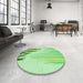 Round Patterned Jade Green Rug in a Office, pat807grn