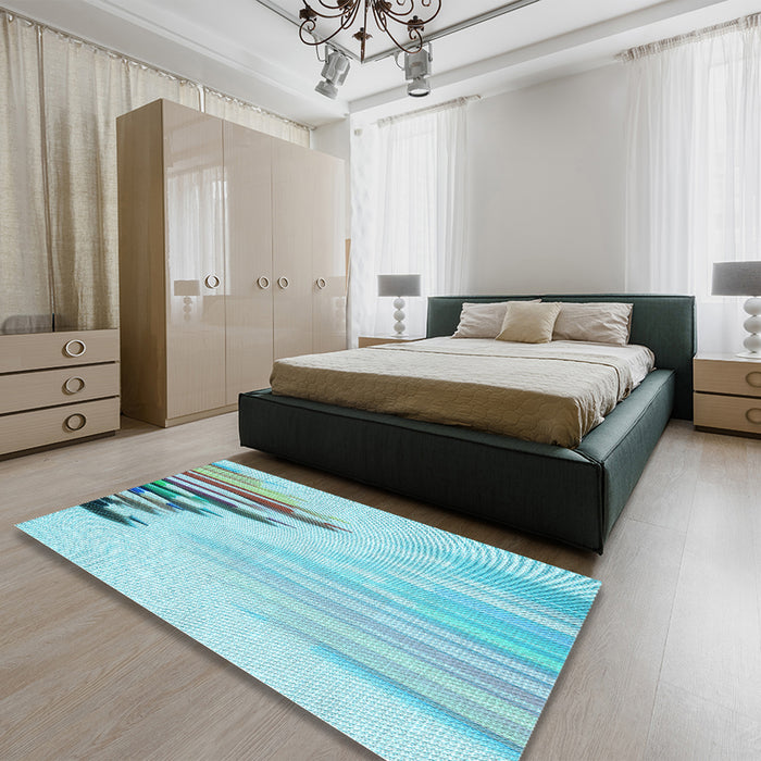 Patterned Blue Rug in a Bedroom, pat807lblu
