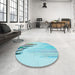 Round Patterned Blue Rug in a Office, pat807lblu